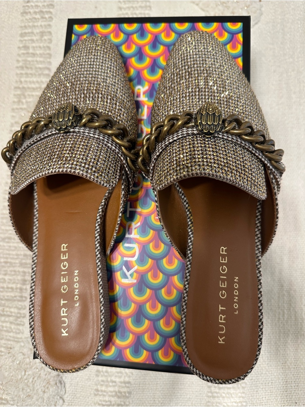 Kurt Geiger Tweed Pointed- Toe Chain Mule in Brown - Picture 5 of 8